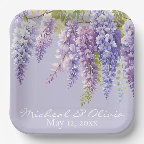 Purple lavender watercolor floral wisteria lilac  paper plates