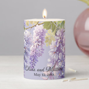 Purple lavender watercolor floral wisteria lilac pillar candle