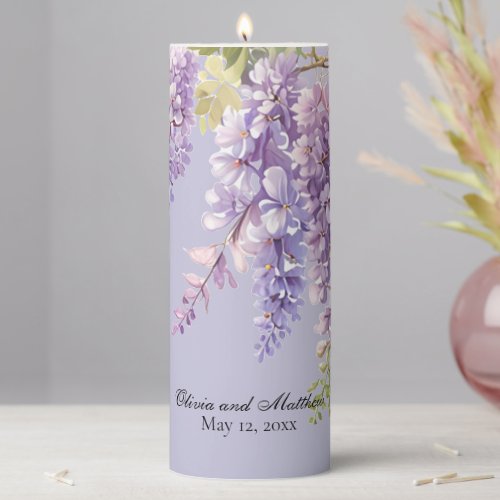 Purple lavender watercolor floral wisteria lilac  pillar candle