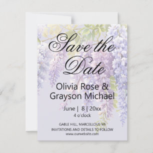 Purple lavender watercolor floral wisteria lilac save the date