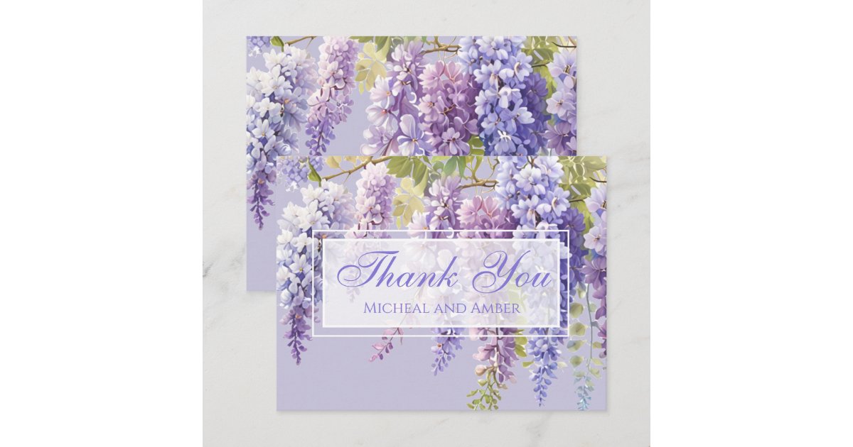 Purple lavender watercolor floral wisteria lilac thank you card | Zazzle