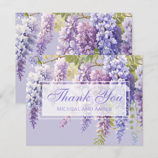 Purple lavender watercolor floral wisteria lilac thank you card | Zazzle