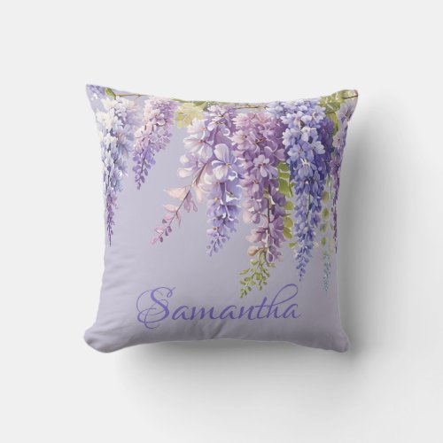 Purple lavender watercolor floral wisteria lilac  throw pillow