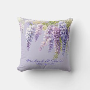 Purple lavender watercolor floral wisteria lilac  throw pillow