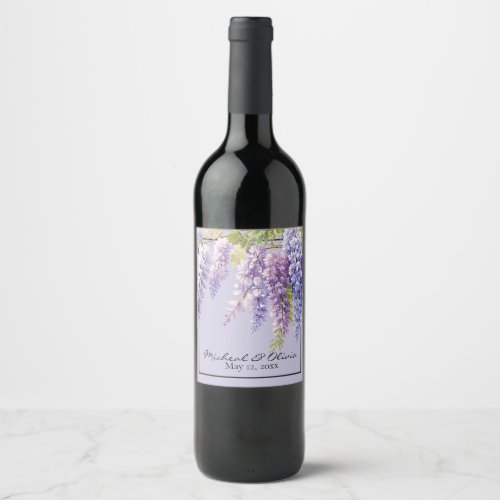 Purple lavender watercolor floral wisteria lilac  wine label