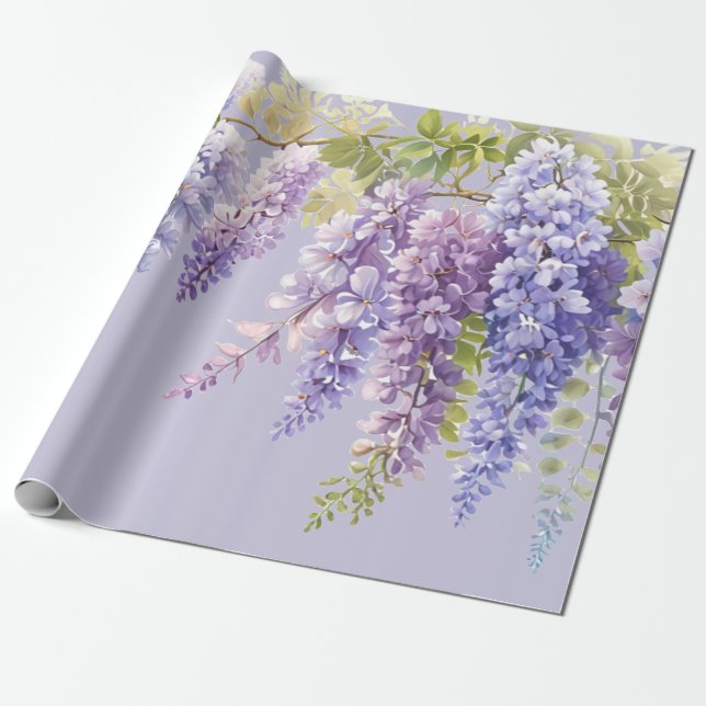 Purple lavender watercolor floral wisteria lilac  wrapping paper (Unrolled)
