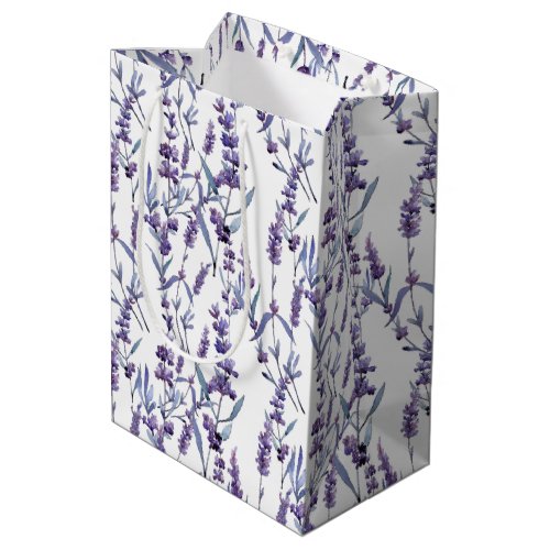 Purple Lavender Watercolor Flowers Medium Gift Bag