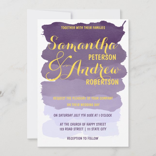Purple lavender watercolor ombre Wedding Invitation (Front)