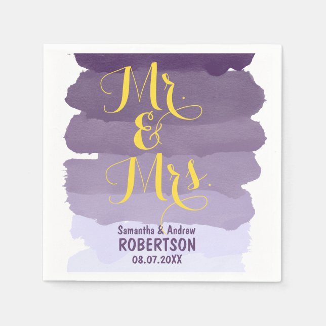 Purple lavender watercolor ombre wedding paper napkins (Front)