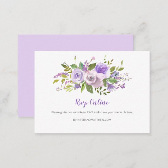 Purple Lavender Watercolor Roses Online RSVP | Enclosure Card