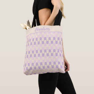 Purple Lavender Wavy Retro Groovy Personalized Tote Bag