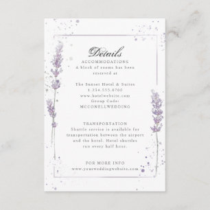 Purple lavender wedding reception details enclosure card