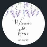 Purple, Lavender Wedding Stickers<br><div class="desc">Purple, Lavender Wedding Sticker. Designed with purple hand painted lavender flowers with watercolor type stylizing. This is a country style design for spring, summer and outdoor weddings. Customize this design with your wedding date and bride and groom's names. The background color is set to white, however you can choose a...</div>