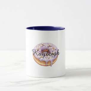 Purple Lavender White Floral Donut Mug