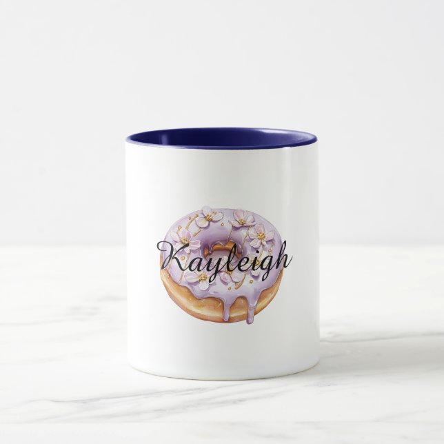 Purple Lavender White Floral Donut Mug (Center)