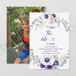 Purple Lavender White Floral Photo Save the Date