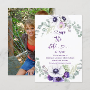 Purple Lavender White Floral Photo Save the Date