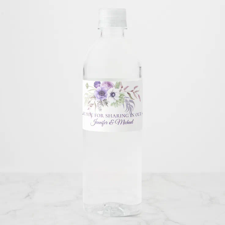 Purple Lavender White Floral Wedding Favors | Water Bottle Label | Zazzle