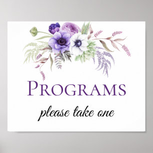 Purple Lavender White Floral Wedding Program Signs