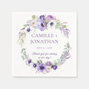 Purple Lavender White Floral Wreath Reception Napkins