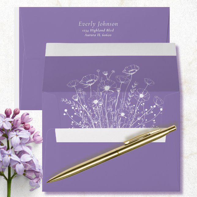 Purple Lavender White Wildflower Floral Wedding Envelope (Creator Uploaded)