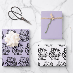 Purple Lavender Wild Unicorn Birthday Wrapping Paper Sheets