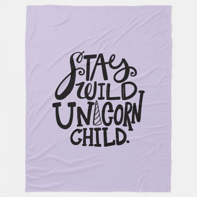 Purple Lavender Wild Unicorn Fleece Blanket (Front)