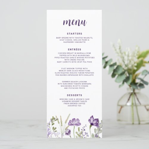 Purple  Lavender Wildflower Floral Wedding Menu