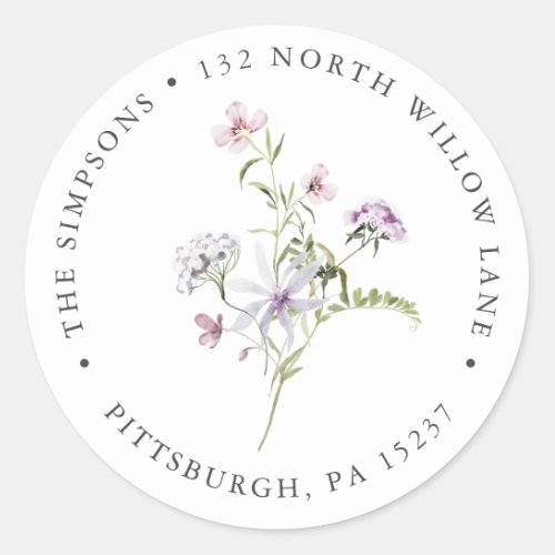 Purple Lavender Wildflower Return Address  Classic Round Sticker