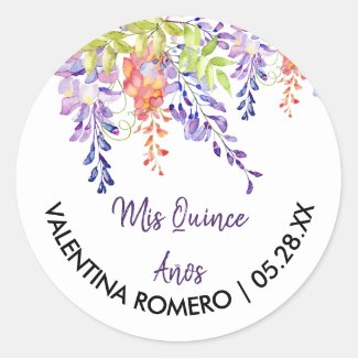 Purple Lavender Wisteria Flowers Floral Classic Round Sticker