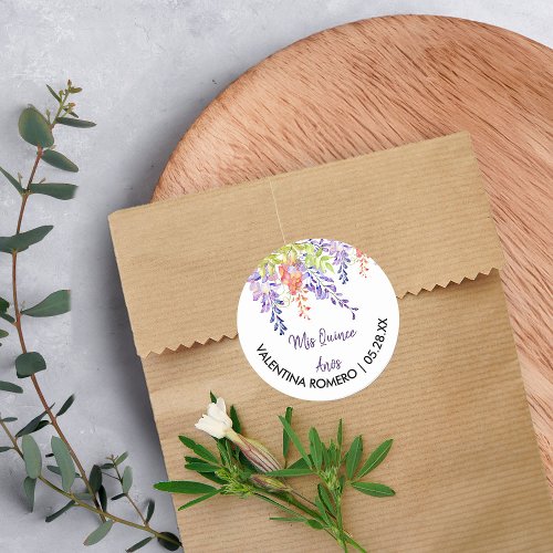 Purple Lavender Wisteria Flowers Floral Classic Round Sticker