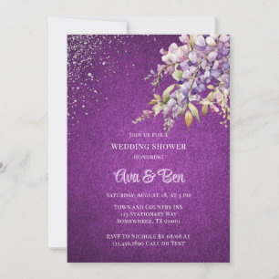 Purple Lavender Wisteria Glitter Wedding Shower Invitation