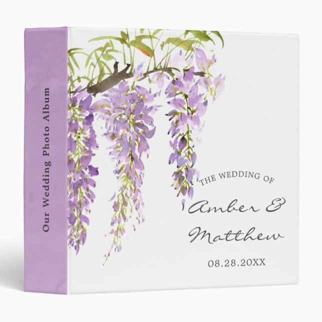 Purple Lavender Wisteria Vine Wedding Photo 3 Ring Binder (Front/Spine)