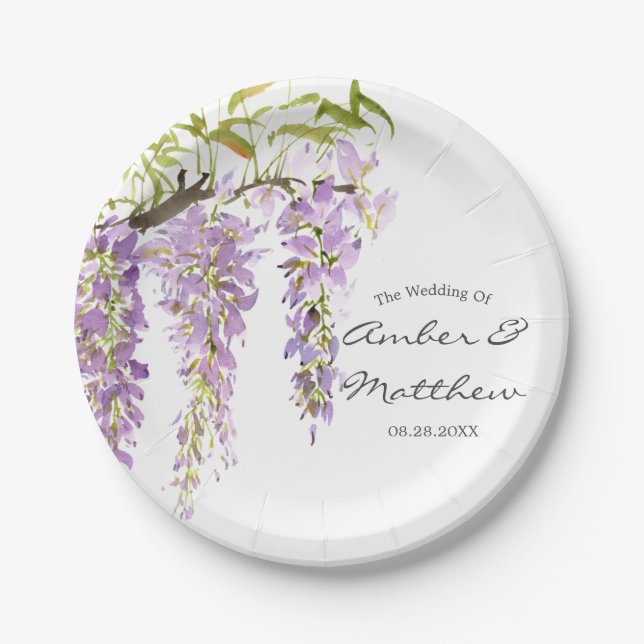 Purple Lavender Wisteria Wedding Paper Plates (Front)