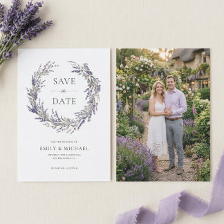 Purple Lavender With Photo Elegant Wedding Save The Date