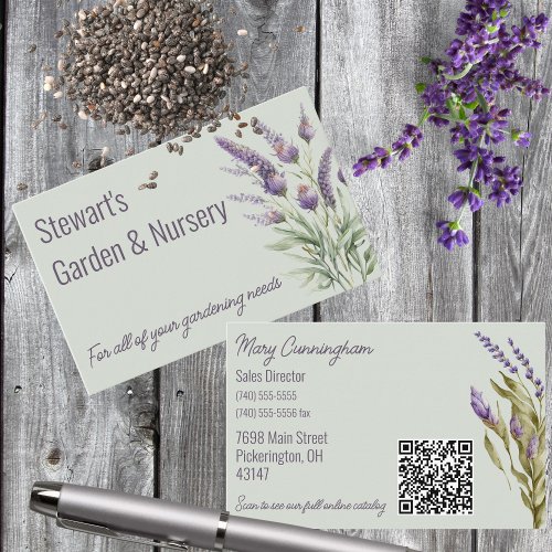 Purple Lavender with QR Code Business Card