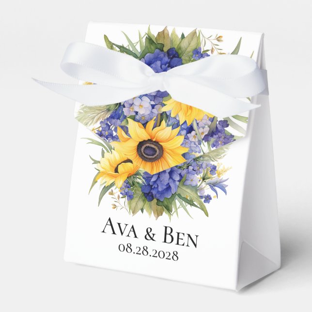 Purple Lavender with Sunflowers Wedding Favor Boxes (Front Side)