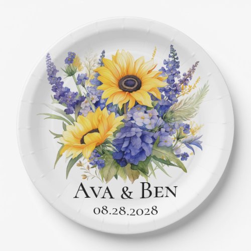 Purple Lavender with Sunflowers Wedding Paper Plates