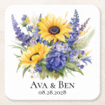 Purple Lavender With Sunflowers Wedding Square Paper Coaster at Zazzle