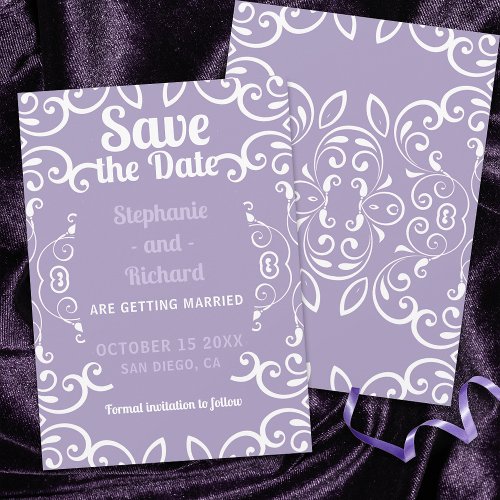 Purple Lavender With White Ornaments Wedding Save The Date