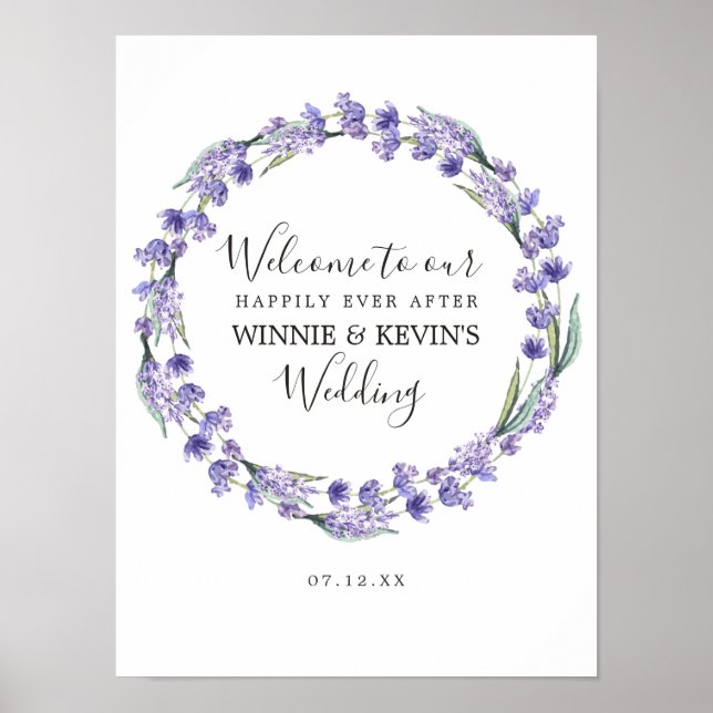 Purple Lavender Wreath Wedding Poster (Front)
