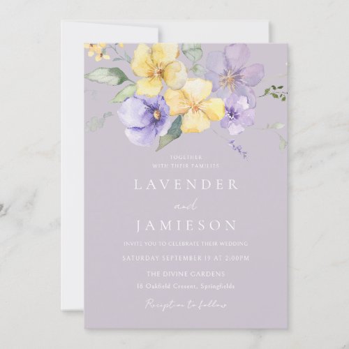 Purple Lavender  Yellow Floral Wedding Invitation