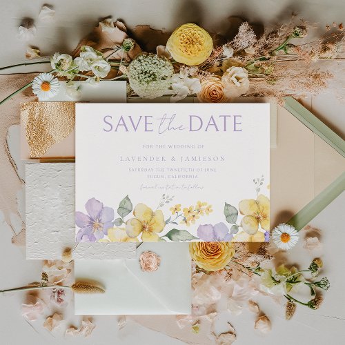 Purple Lavender  Yellow Sunshine Floral Wedding Save The Date