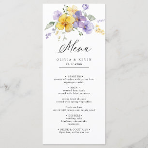 Purple Lavender Yellow Watercolor Floral Wedding Menu