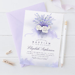 Purple Lavenders Floral Baptism Invitation