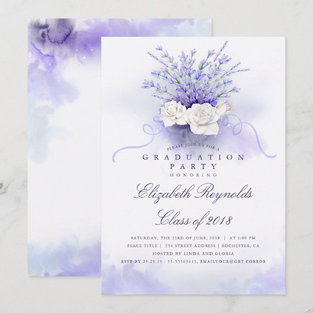 Purple Lavenders Graduation Party Invitation (Front/Back)