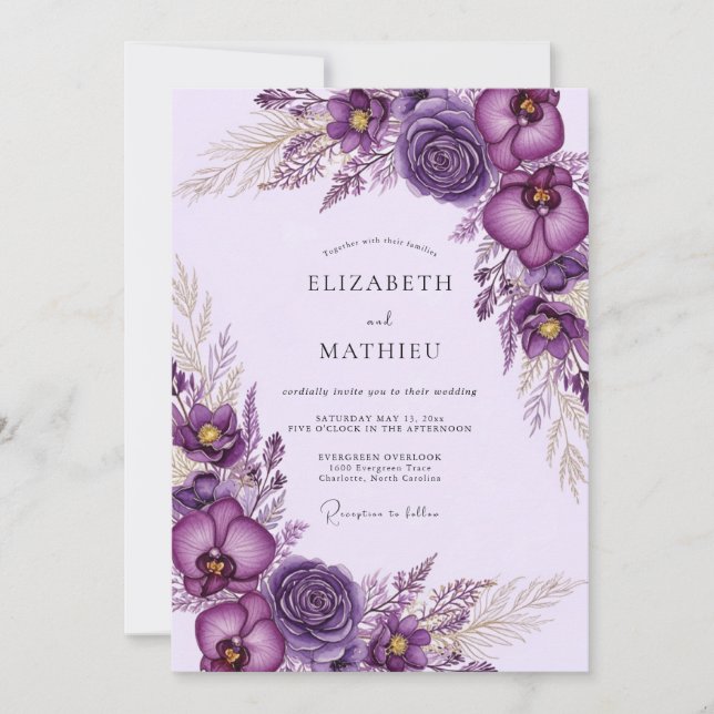 Purple Lavish Bohemian Wedding Invitation (Front)