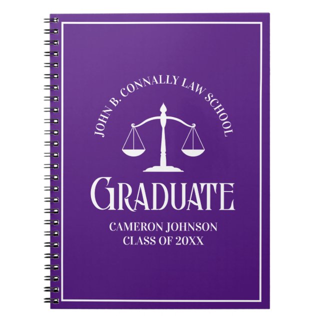 Purple Law School Graduate Personalized Graduation Notebook (Front)
