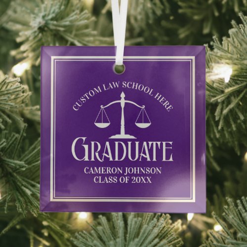 Purple Law School Graduation Christmas Glass Ornament