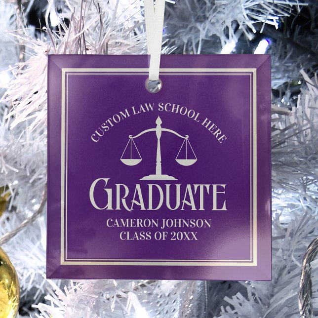Purple Law School Graduation Christmas Glass Ornament (Creator Uploaded)